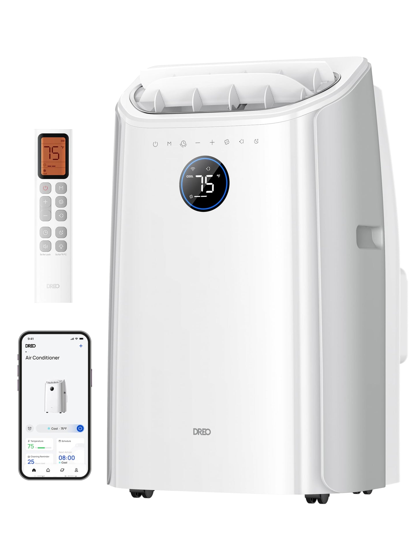 DREO Portable Air Conditioner 515S, 12000 BTU ASHRAE (8000 BTU DOE) Smart AC Unit for Bedroom with Drainage-free Cooling, Fan&Dehumidifier 3 in 1, APP/Voice/Remote, Quiet Standing AC for Room Indoors