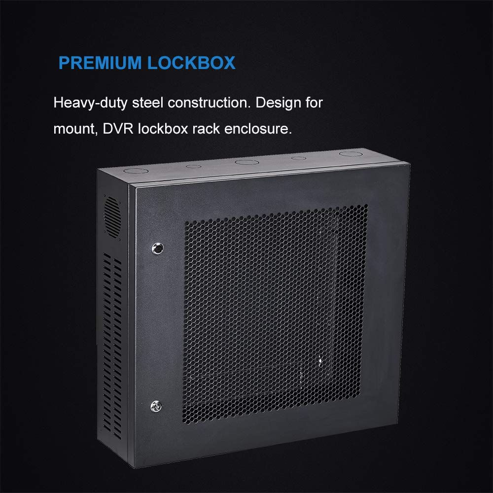 Kenuco Heavy Duty 16 Gauge Steel DVR Security Lockbox and Swing Open Top 24'' x 21'' x 7'' - (Black)