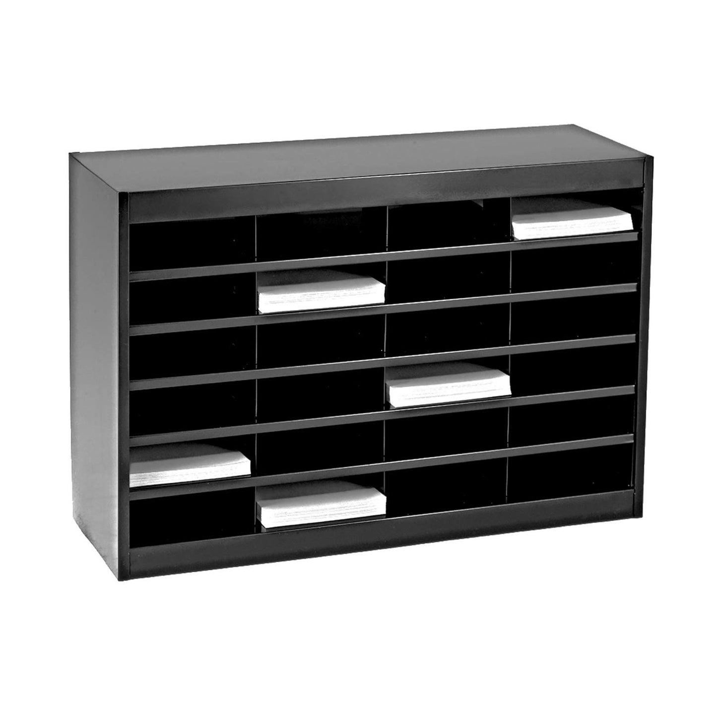 Safco E-Z Stor Literature Organizer, 24 Compartments, Office and Classroom Commercial Grade Steel Mailbox Mail Sorter, Heavy Duty Construction, Black