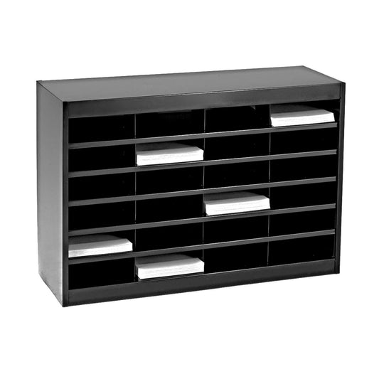 Safco E-Z Stor Literature Organizer, 24 Compartments, Office and Classroom Commercial Grade Steel Mailbox Mail Sorter, Heavy Duty Construction, Black