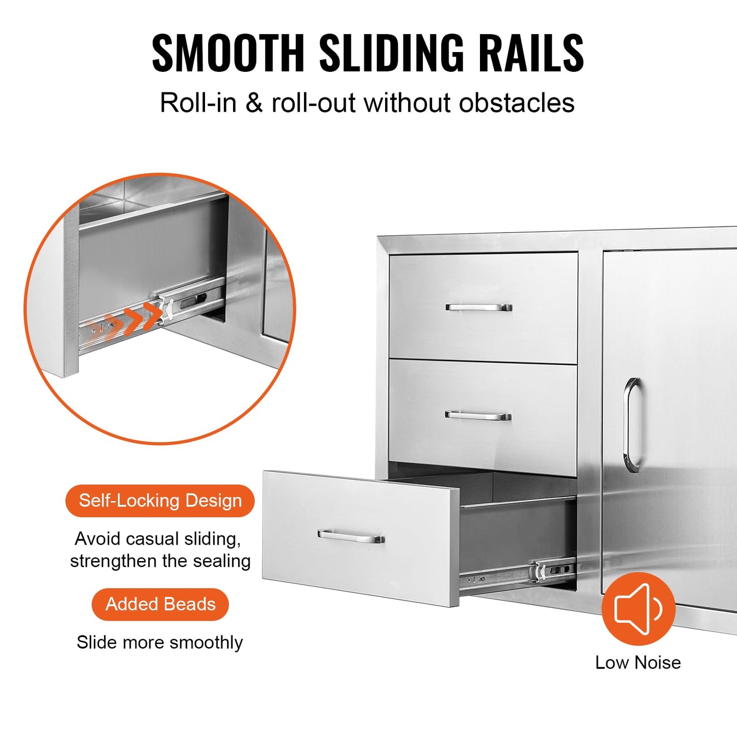 Vevor Outdoor Kitchen Door Drawer Combo 38.1''W x 22.6''H x 20.8''D, BBQ Access Door/Triple Drawers Combo with Stainless Steel Handles, Perfect for BBQ Island Patio Grill Station