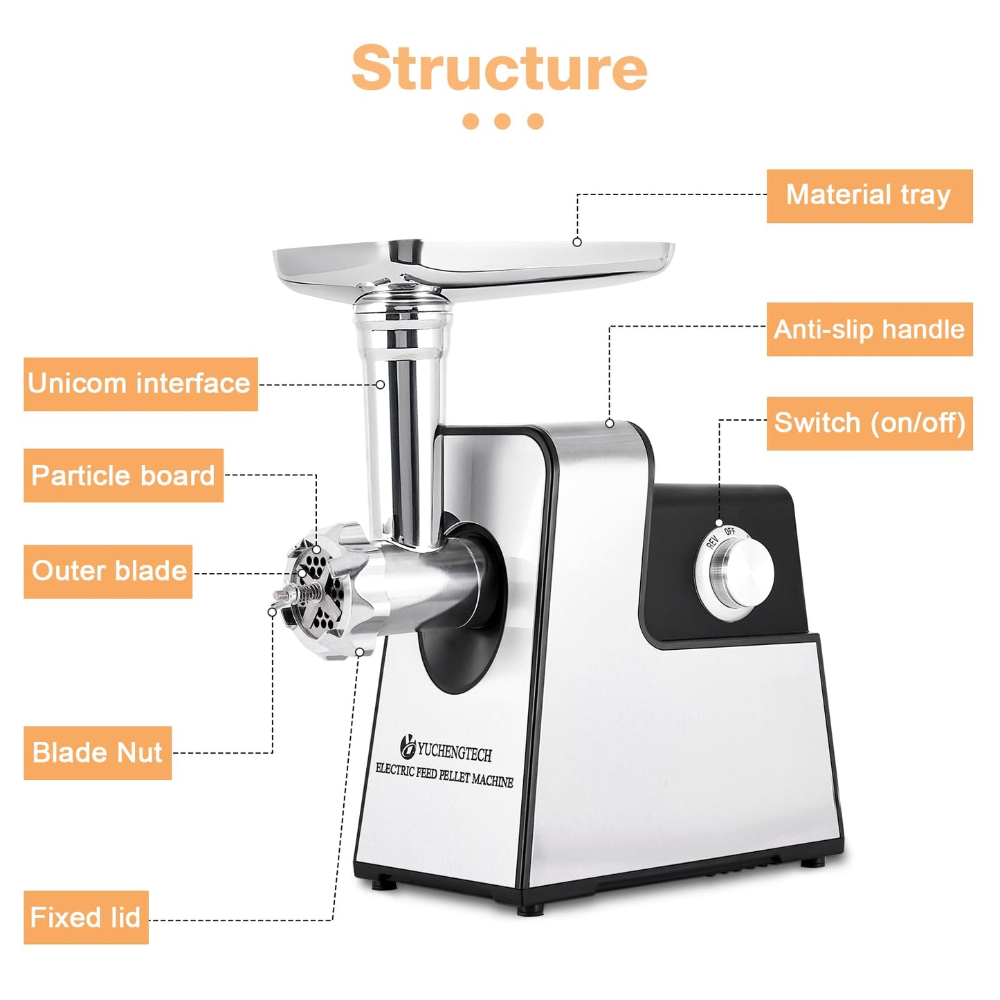 YUCHENGTECH Electric Animal Feed Pellet Machine Pet Food Pellet Machine for Making Cat Dog Bird Fish Feed with 3mm/5mm/7mm Molds 500W 110V