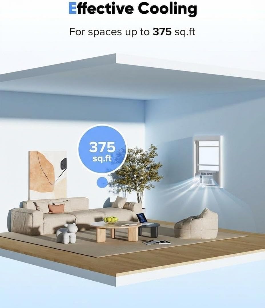 Garvee 6,000 Btu Window Air Conditioner, WiFi & App Control, Ultra Quiet, Enabled Saddle Window AC Unit Cools Up to 300 Sq. ft, Cooling, Dehumidifier, Flexible for Home/Office