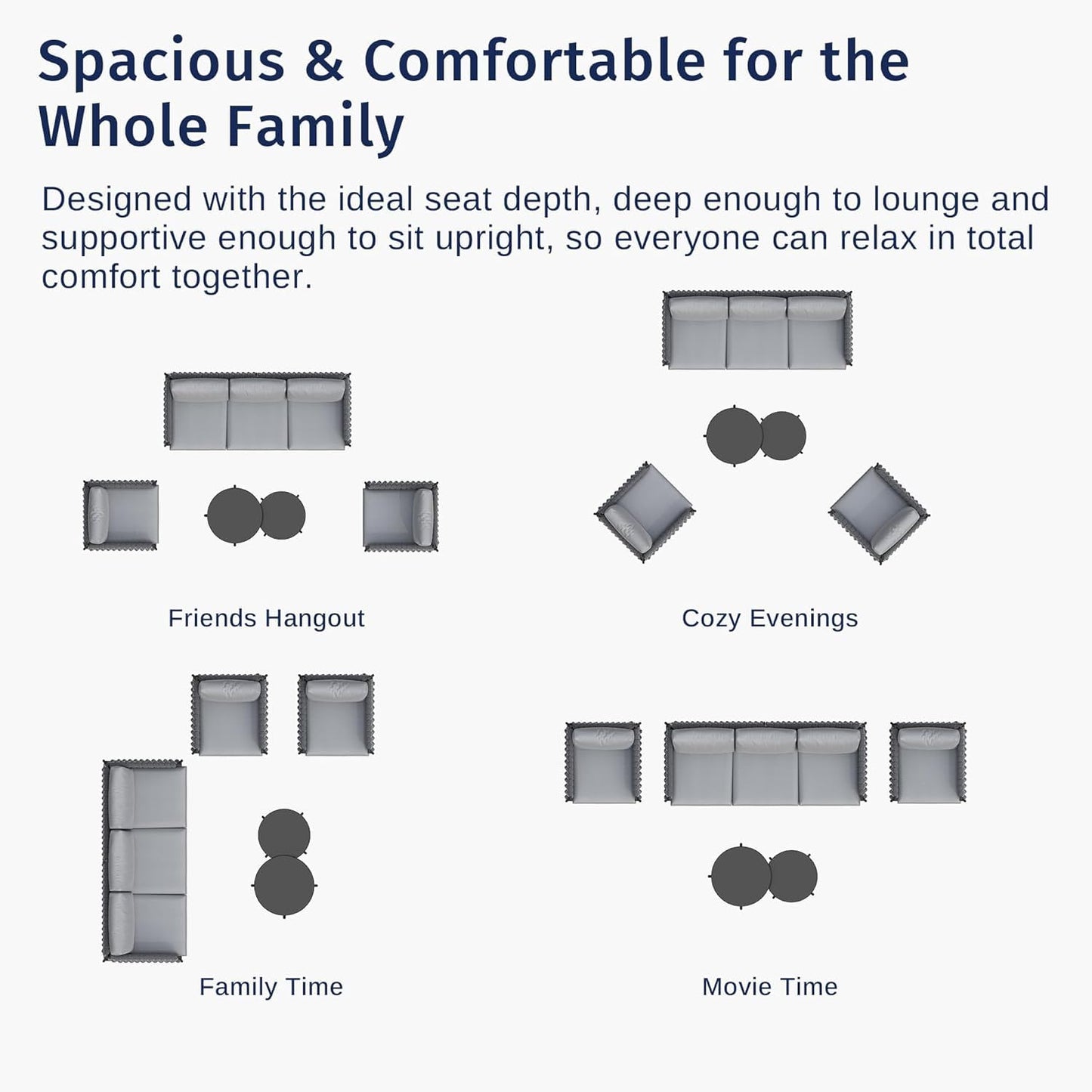 EAST OAK Life Chatter Patio Furniture Set 5 Pieces, Outdoor Furniture 5-Seat Sofa with Two Round Coffee Table, Waterproof Thick Cushion Deep Seating for Porch, Balcony, Earth Black & Misty Grey