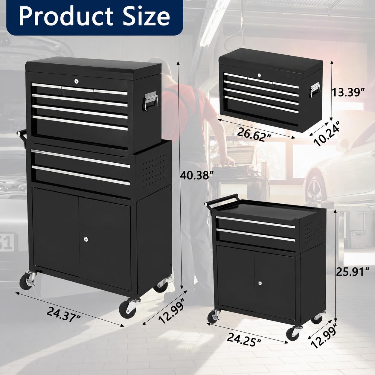 Rolling Tool Chest, 8-Drawer Tool Box Organizer, Lockable Steel Tool Cart