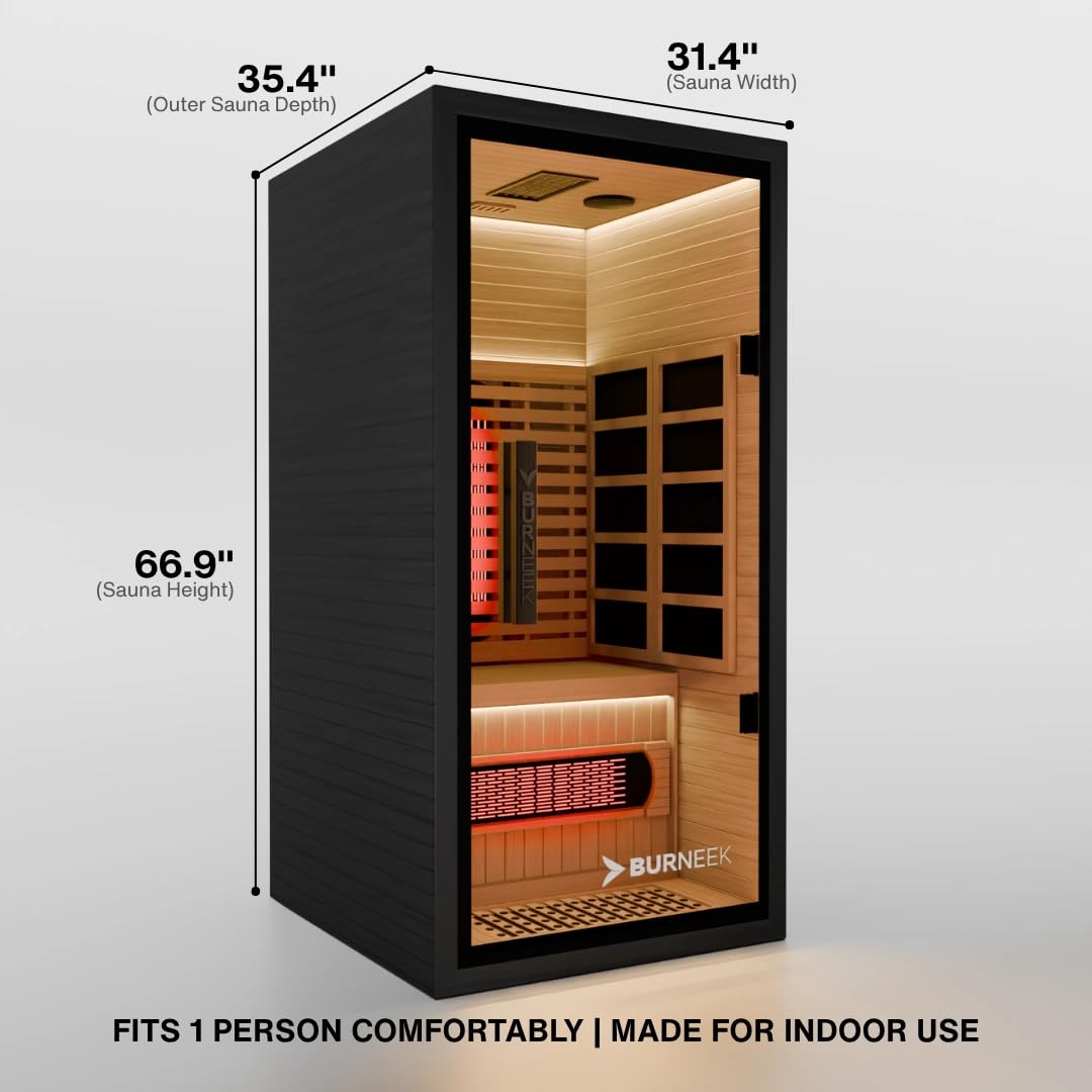 Burneek Infrared Sauna - Sauna Box for Home Sauna with Quartz Heaters, Low EMF, Chromotherapy, Bluetooth Speakers - Red Light Sauna for Relaxation & Wellness, Infrared Sauna with Red Light Therapy