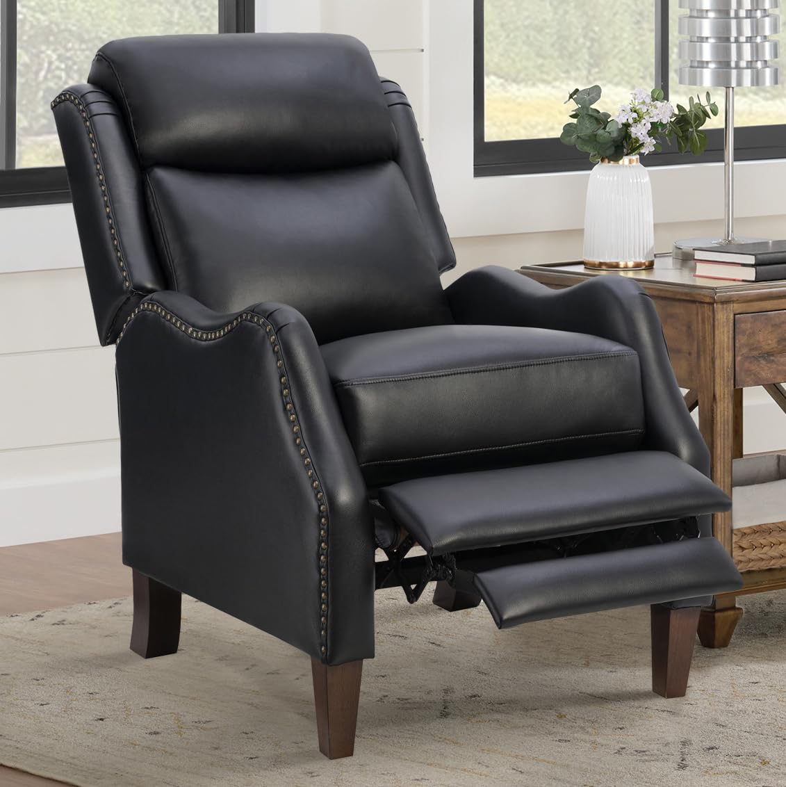 KISLOT Leather Pushback Recliner Faux Armchair with Rivet Decoration Single Sofa Accent Chair for Living Room Bedroom