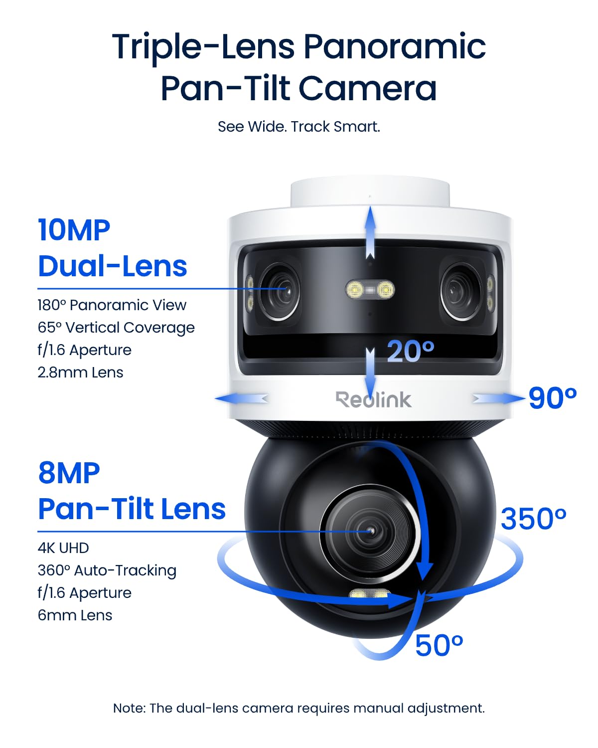 REOLINK OMVI 3i WiFi, Triple-Lens Outdoor Security Camera, 10MP 180° Panoramic + 8MP 4K Pan-Tilt, SyncTrack & Auto Tracking, Dual-Band WiFi 6, Smart Detection, Local AI Video Search, No Monthly Fees