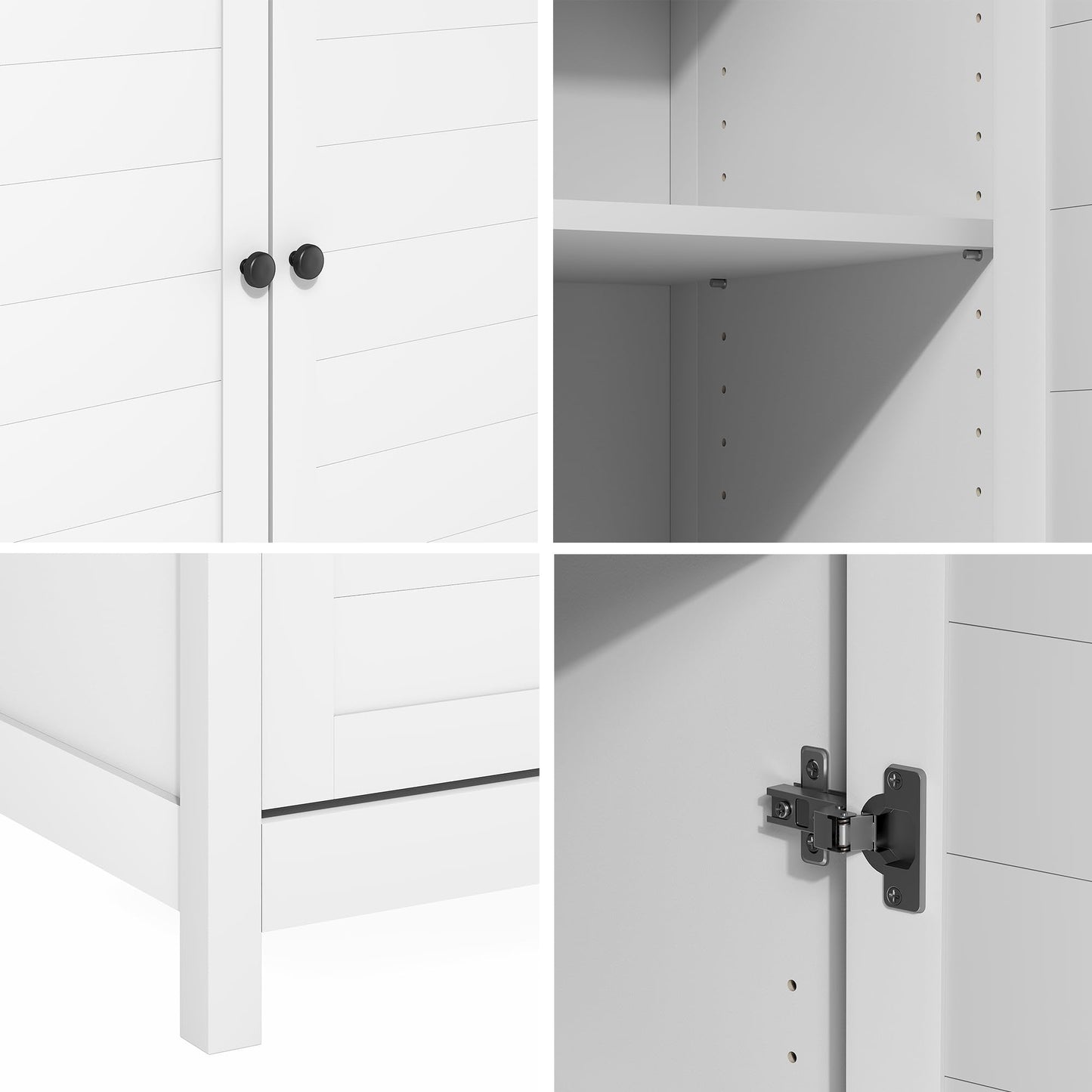 Furinno Robin Storage Cabinet, 4-Tier Pantry Cabinet with Adjustable Shelves, 35W with Louvered Doors, Kitchen Cabinet, Organization and Storage, for Pantry, Living Room, Home Office, White