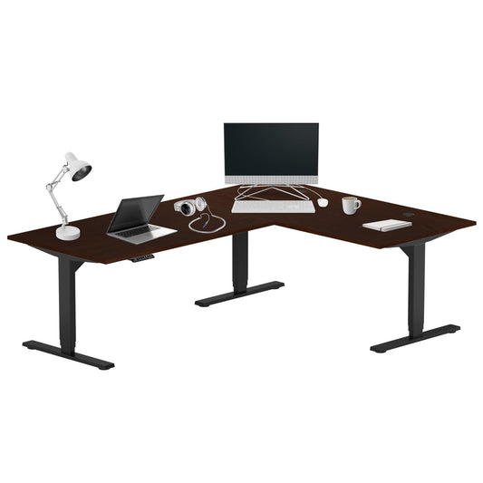 Progressive Desk Electric Stand Up Height Adjustable Standing Desk - L Shaped 78" x 60" Corner Table Computer Rising Workstation - Black Frame, Roasted Walnut