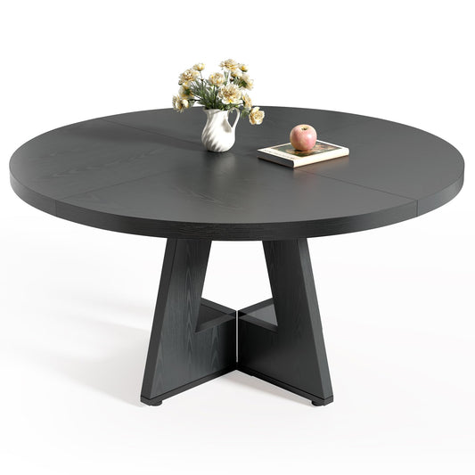 LITTLE TREE Round Dining Table for 4-6 People, 47 Inches Dining Room Table with Wooden Pedestal Base, Black Dinner Tables, Circle Kitchen Tables for Dining Room, Kitchen, Living Room