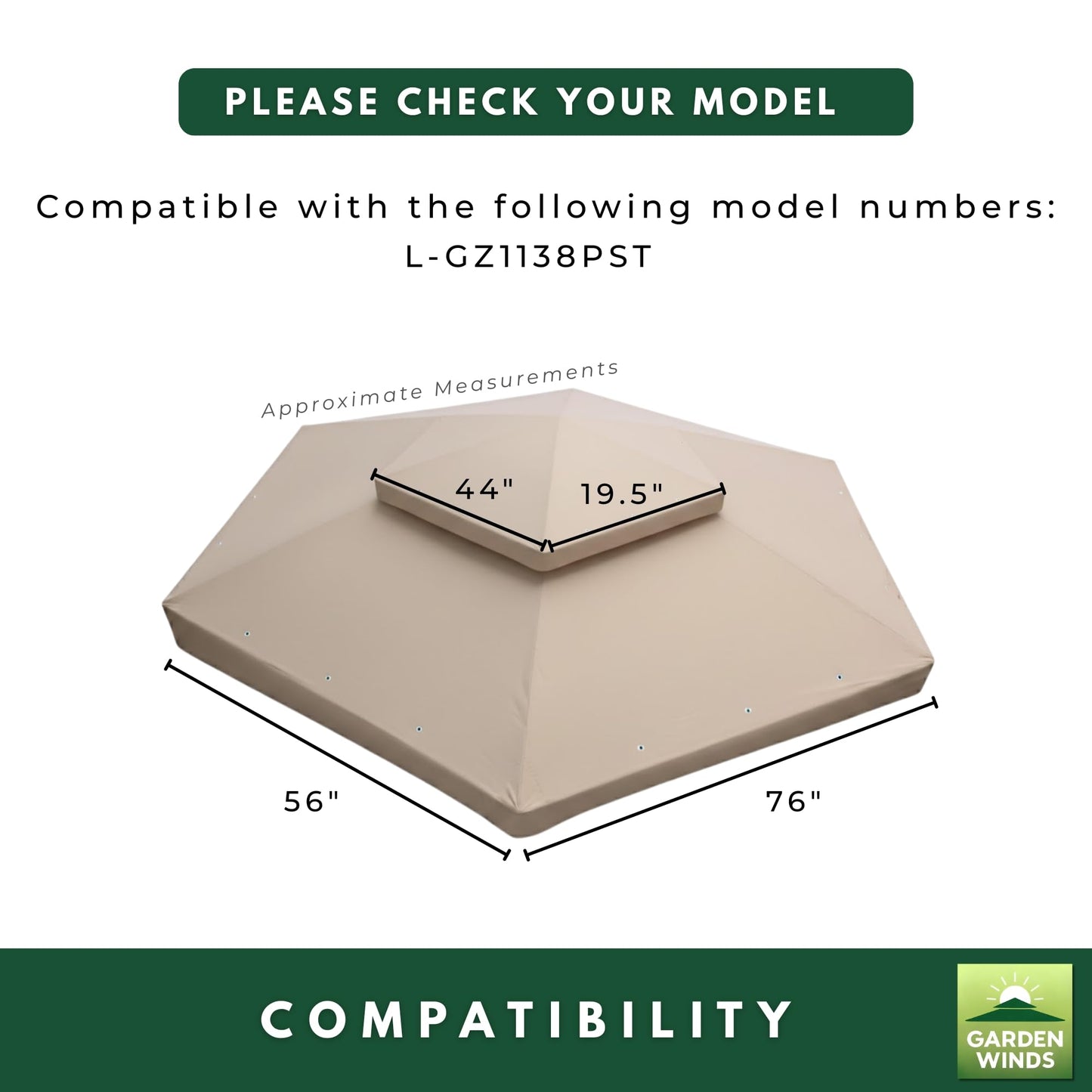 Garden Winds Durable 350 Replacement Canopy Top Compatible with Manhattan 10’ x 12’ Gazebo Model L-GZ1138PST - Beige