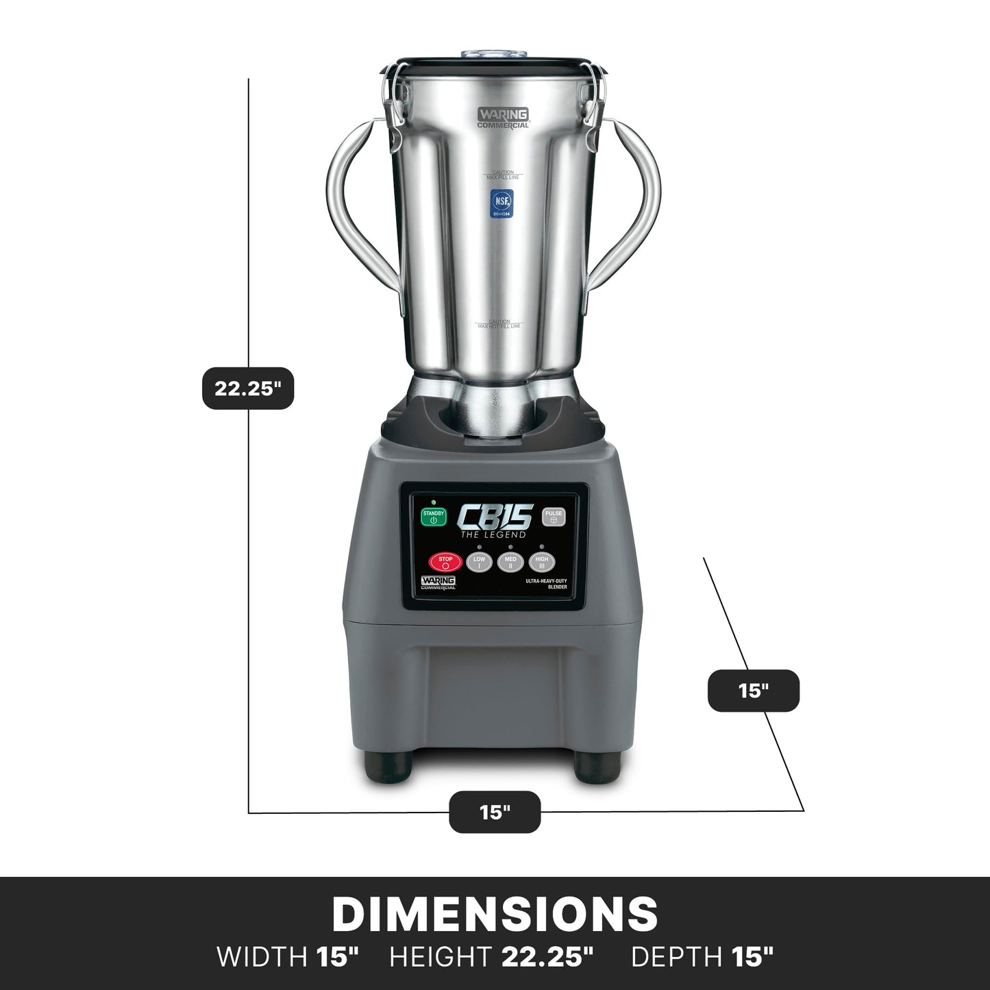 Waring Commercial Heavy Duty Blender, 3.75 HP Motor, Variable Speed Control, 1 Gallon Stainless Steel Container for Commercial Kitchens & Restaurants, CB15
