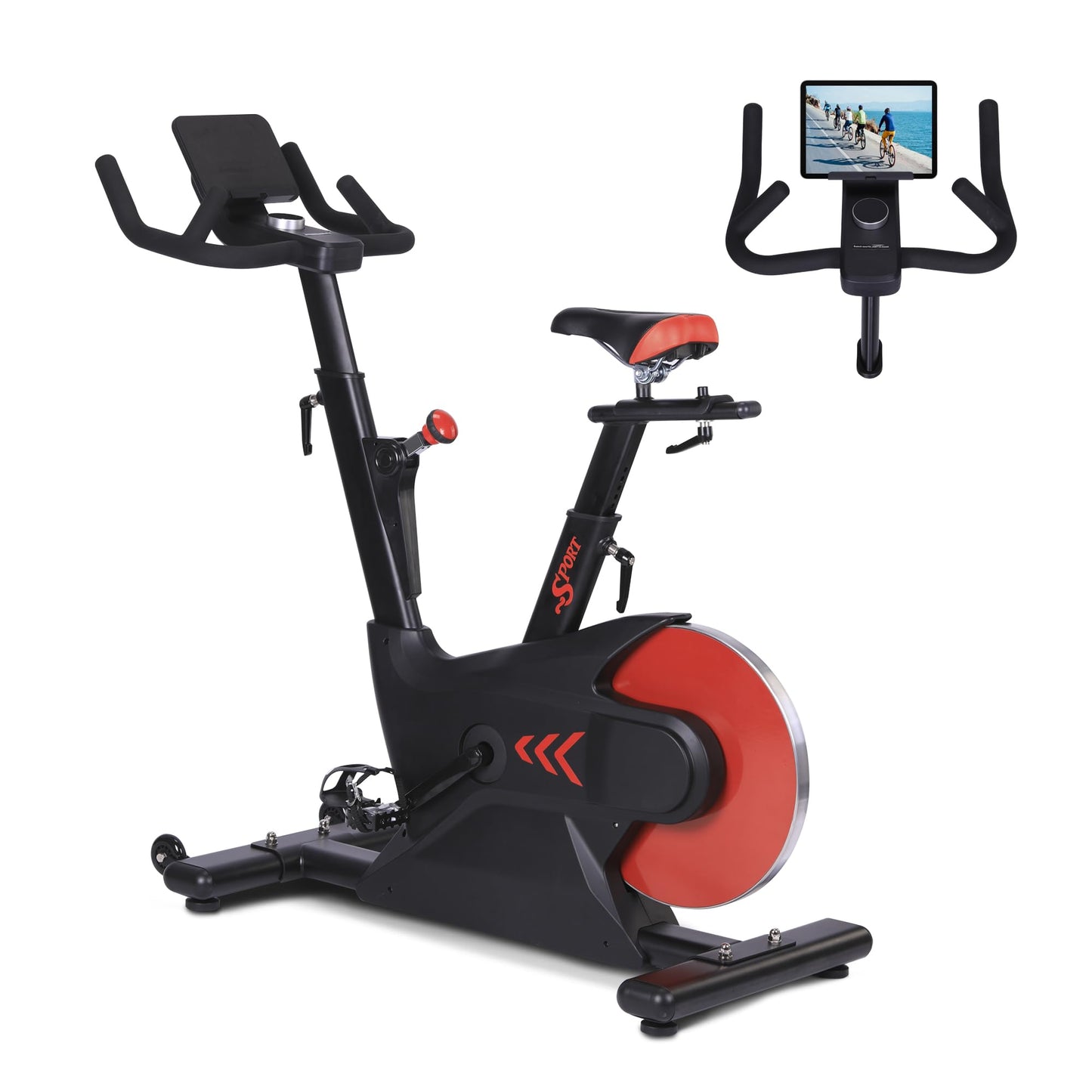 MERXENG Indoor Cycling Bike, Stationary Bike with Electromagnetic Control & Smart Knob Resistance, 28lbs Rear Flywheel, LCD Monitor, iPad Mount & Seat Cushion for Home Cardio Workout