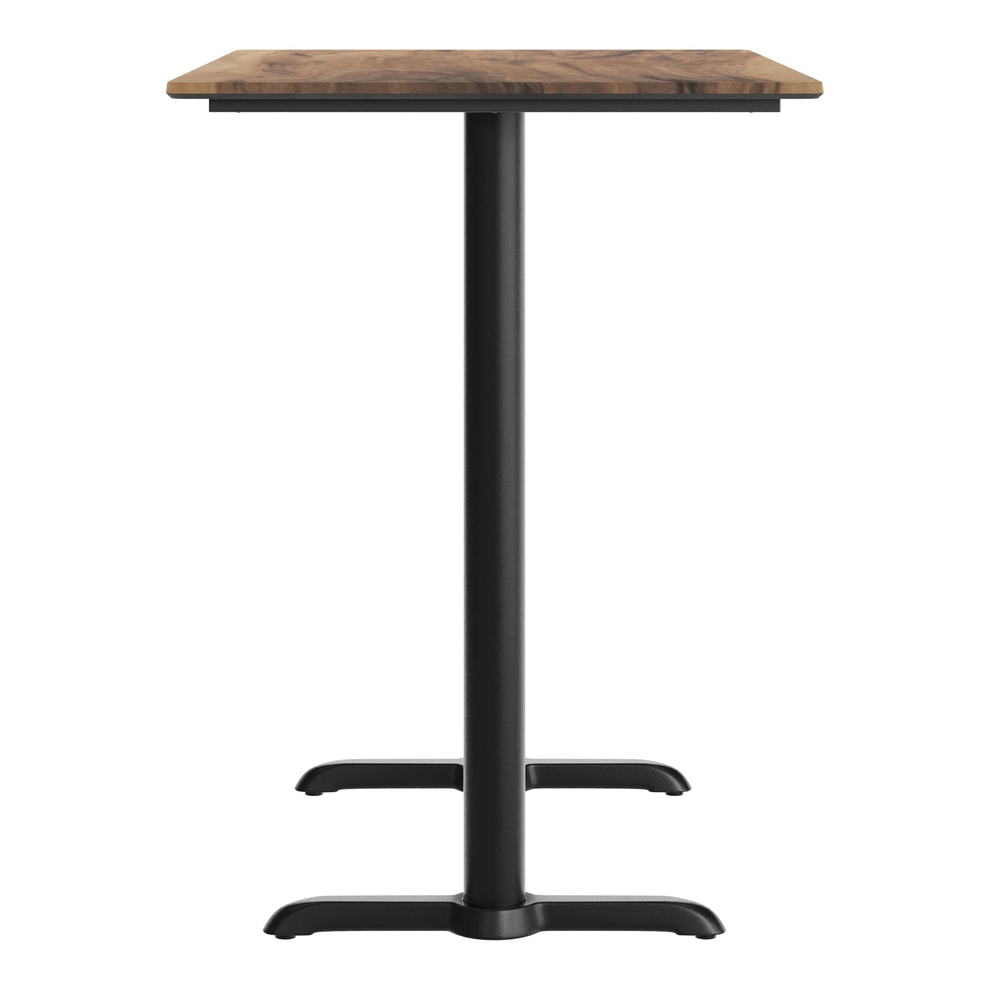Flash Furniture TopGuard 48" x 30" Indoor Natural Tabletop with Dual 5" x 22" Black Bar Height T-Bases, Seamless TopGuard HPL Top and Edge