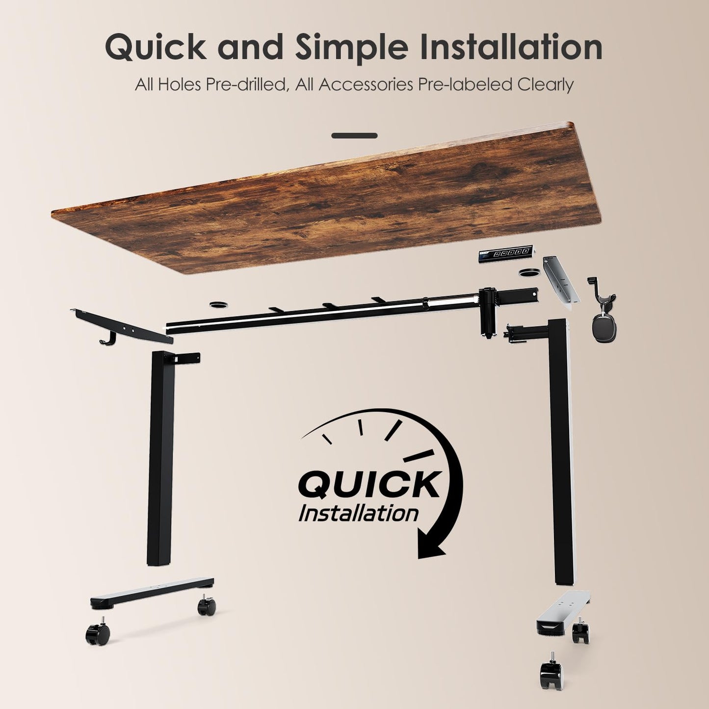 Monomi Electric Standing Desk 48x24 Inches, Height Adjustable Sit Stand Up Desk with Memory Preset, Anti-Collision Ergonomic Computer Desk for Home Office, Vintage Brown