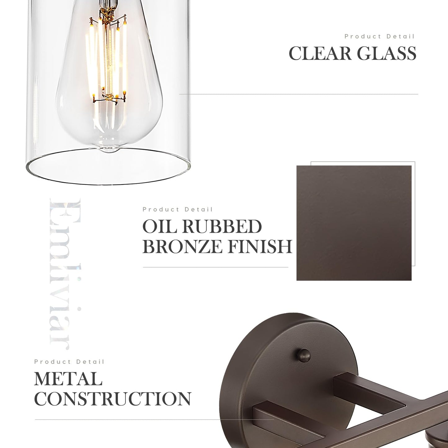 Emliviar 4-Light Vanity Light, Oil Rubbed Bronze Finish, Clear Glass Shade, Model YCE253B-4W ORB