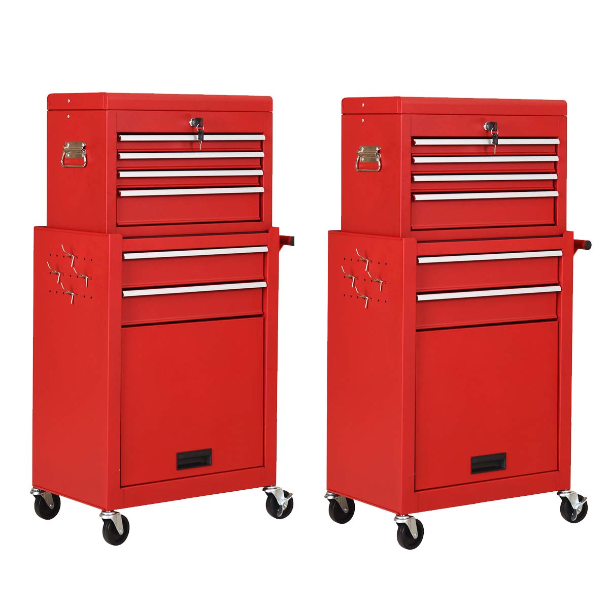 Goplus 2PCS Rolling Tool Chest, 6-Drawer Toolbox Set of 2, Removable Tool Storage Organizer Lockable Cabinet