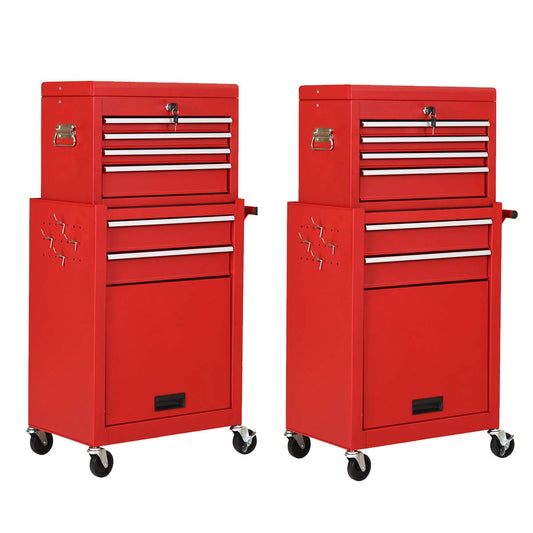 Goplus 2PCS Rolling Tool Chest, 6-Drawer Toolbox Set of 2, Removable Tool Storage Organizer Lockable Cabinet