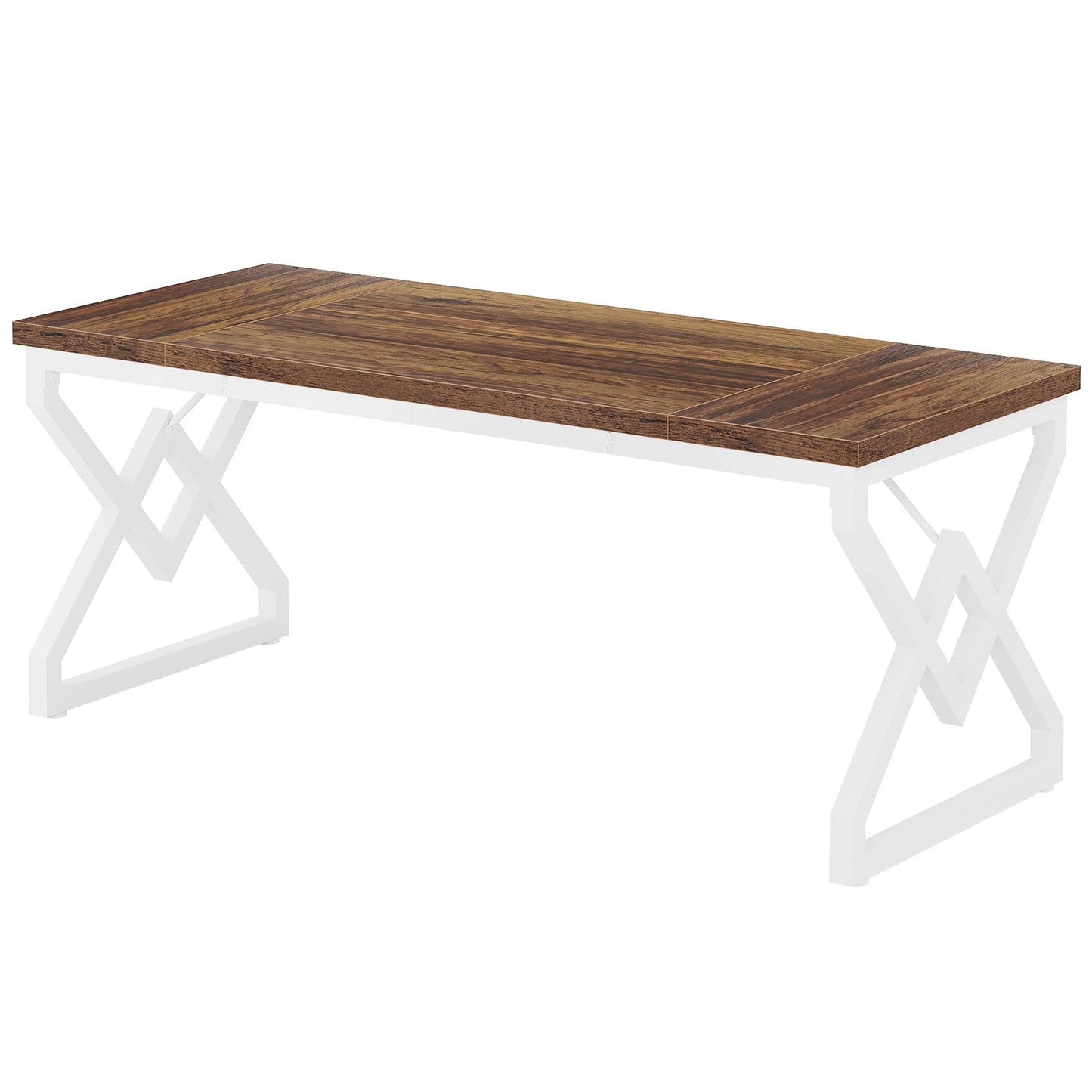 Tribesigns 63 Inch Executive Desk, Large Office Desk with Metal Frame, Ergonomic Writing Desk Computer Workstation, Modern Wood Computer Desk for Home Office, Easy Assembly (Brown+White)