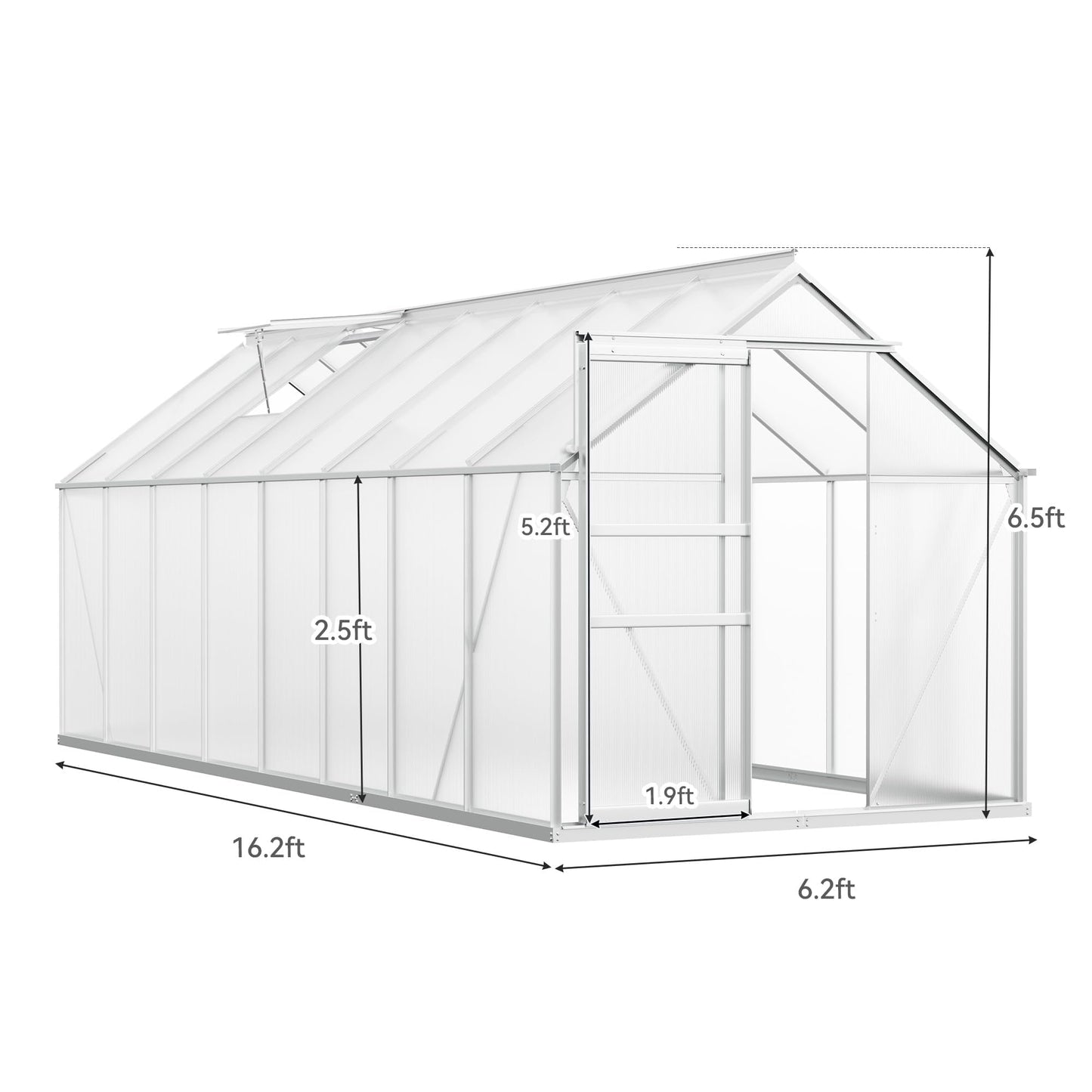 YITAHOME 16x6FT Polycarbonate Greenhouse for Outdoors, Large Heavy Duty Aluminum Greenhouses with Sliding Doors and Vent Window, Walk-in Greenhouse for Garden Backyard, Simple Setup, Silver