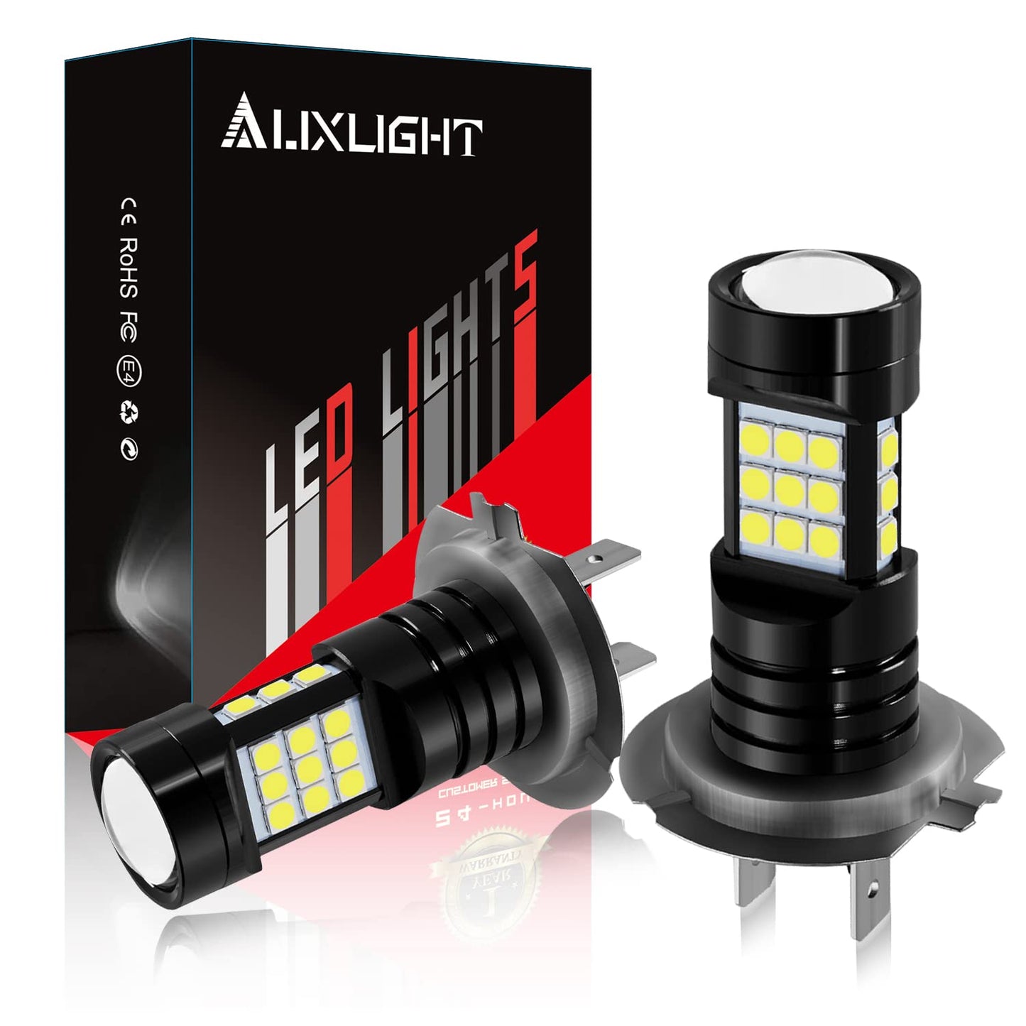 AUXLIGHT H7 H7LL LED Fog Light Bulbs, 2400 Lumens, Aluminum, Xenon White