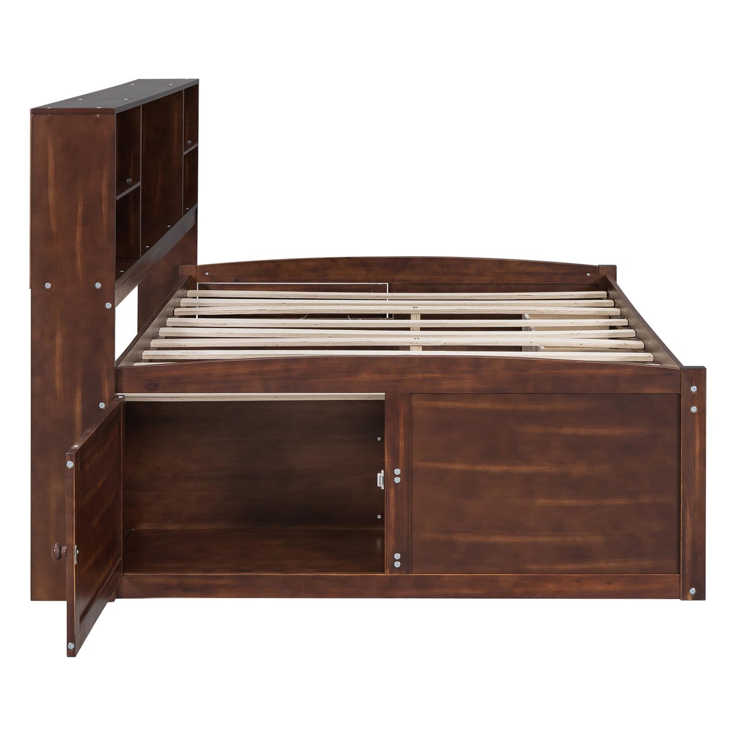 Merax Wooden Captain Bed Frame with Storage,Full Size Platform Bed with Built-in Storage Shelves,4 Drawers and 2 Cabinets,Full Size Daybed for Living Room
