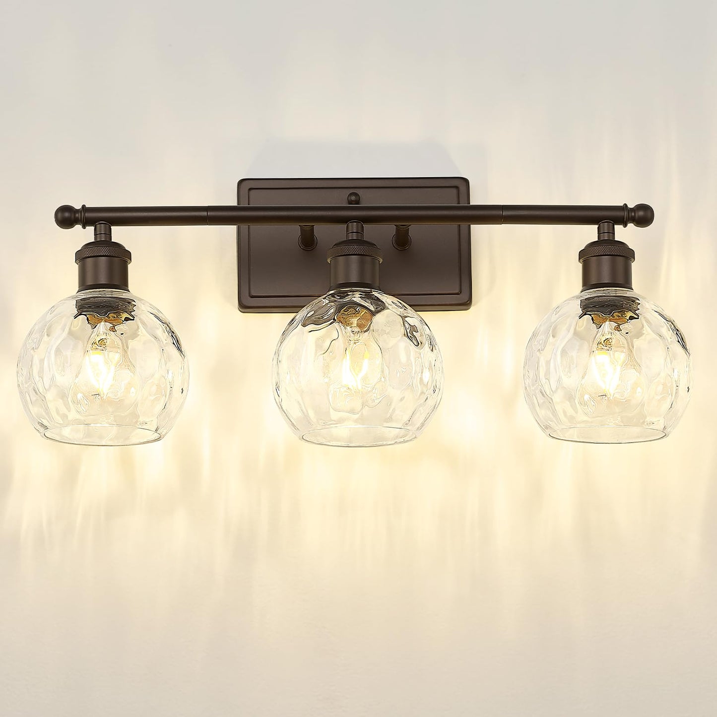 zeyu 3-Light Vanity Lighting - Oil Rubbed Bronze Finish, Clear Hammered Globe Glass, Model ZJF63BG-3W ORB-WG