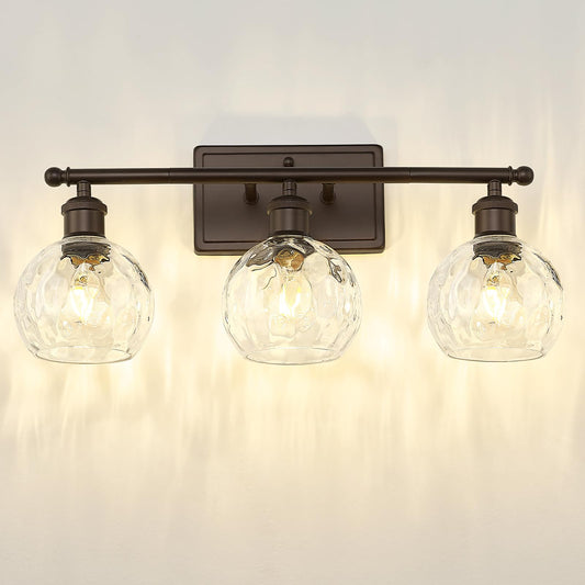 zeyu 3-Light Vanity Lighting - Oil Rubbed Bronze Finish, Clear Hammered Globe Glass, Model ZJF63BG-3W ORB-WG