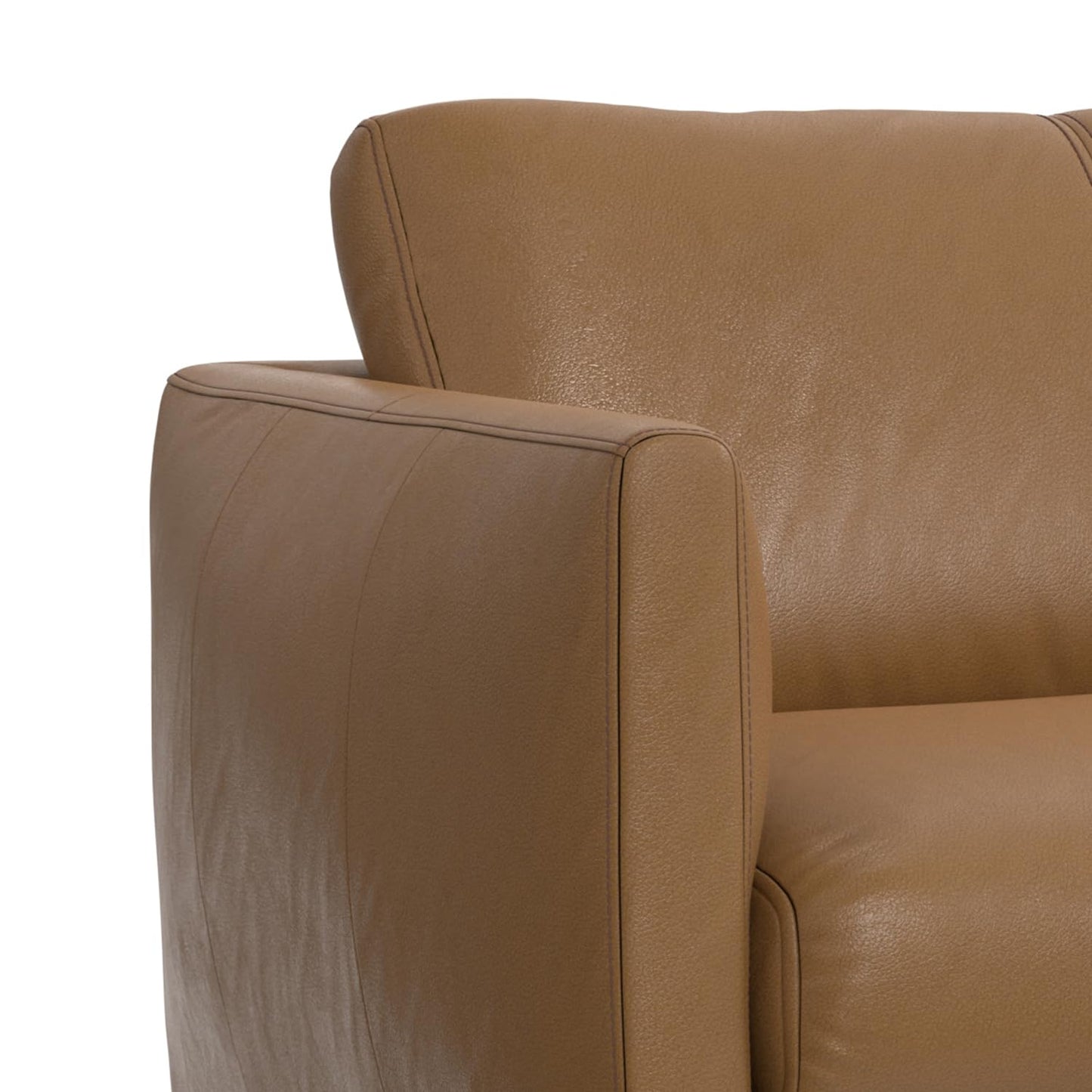 SIMPLIHOME Stevens Sofa in Genuine Leather, Butternut Brown, 81-inch Wide, Solid Wood Frame, Modern Living Room Furniture