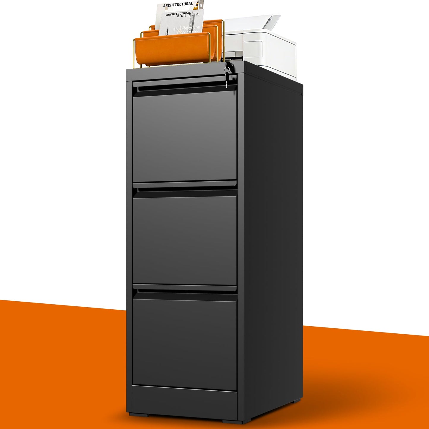 3 Drawer File Cabinet with Lock, Metal Vertical File Cabinets for Home Office, Office Furniture for Organization Hanging Legal/Letter/A4, Office File Cabinet Storage Cabinet, Require Assembly, Black