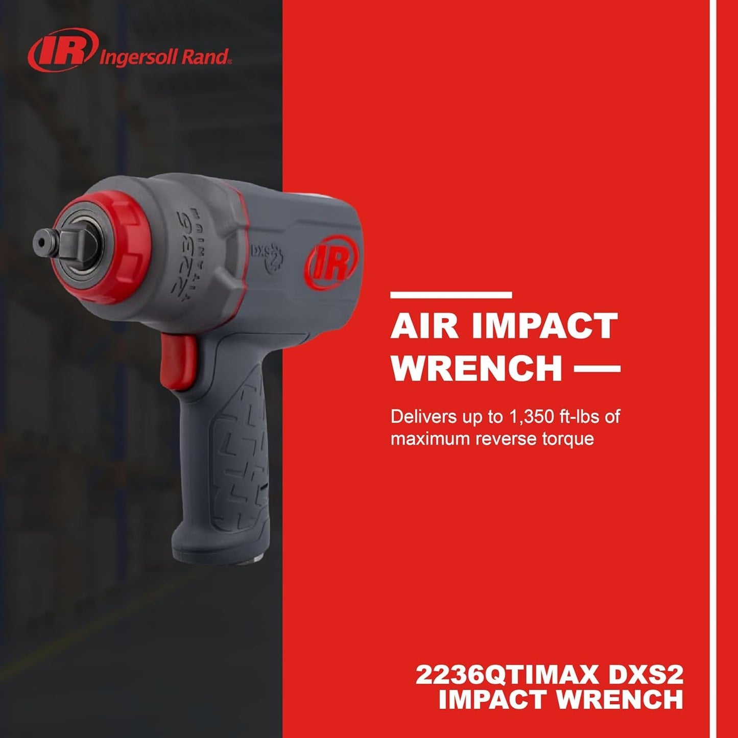 Ingersoll Rand 2236QTiMAX DXS2 1/2" Drive Air Impact Wrench with Up to 1,500 Ft-Lbs Torque Output, Gray