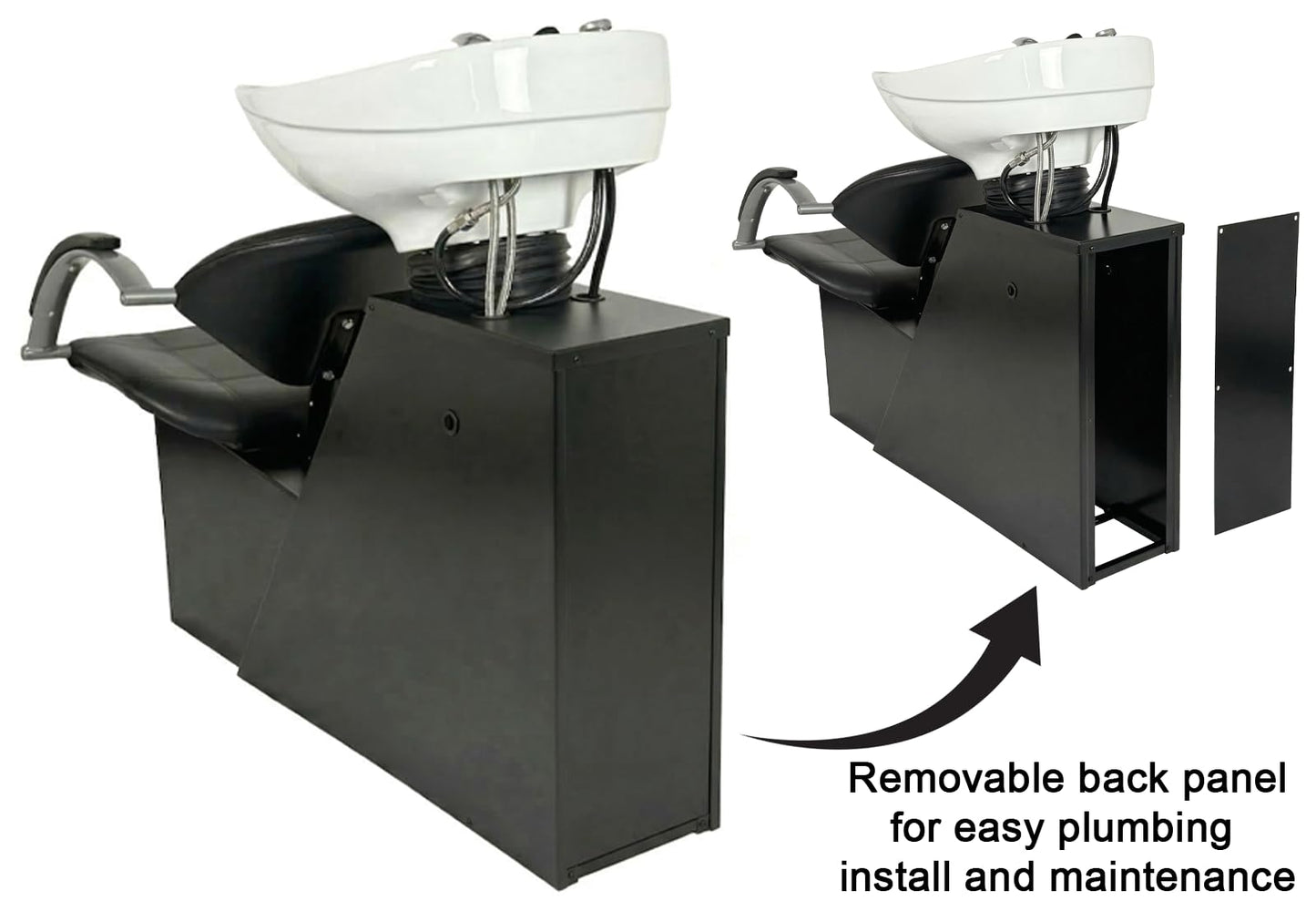 LCL Beauty Professional Salon Shampoo Backwash Unit with Adjustable Tilt Ceramic Bowl, Triple Certified Vacuum Breaker, Includes 6 Microfiber Towels (White Ceramic Bowl)