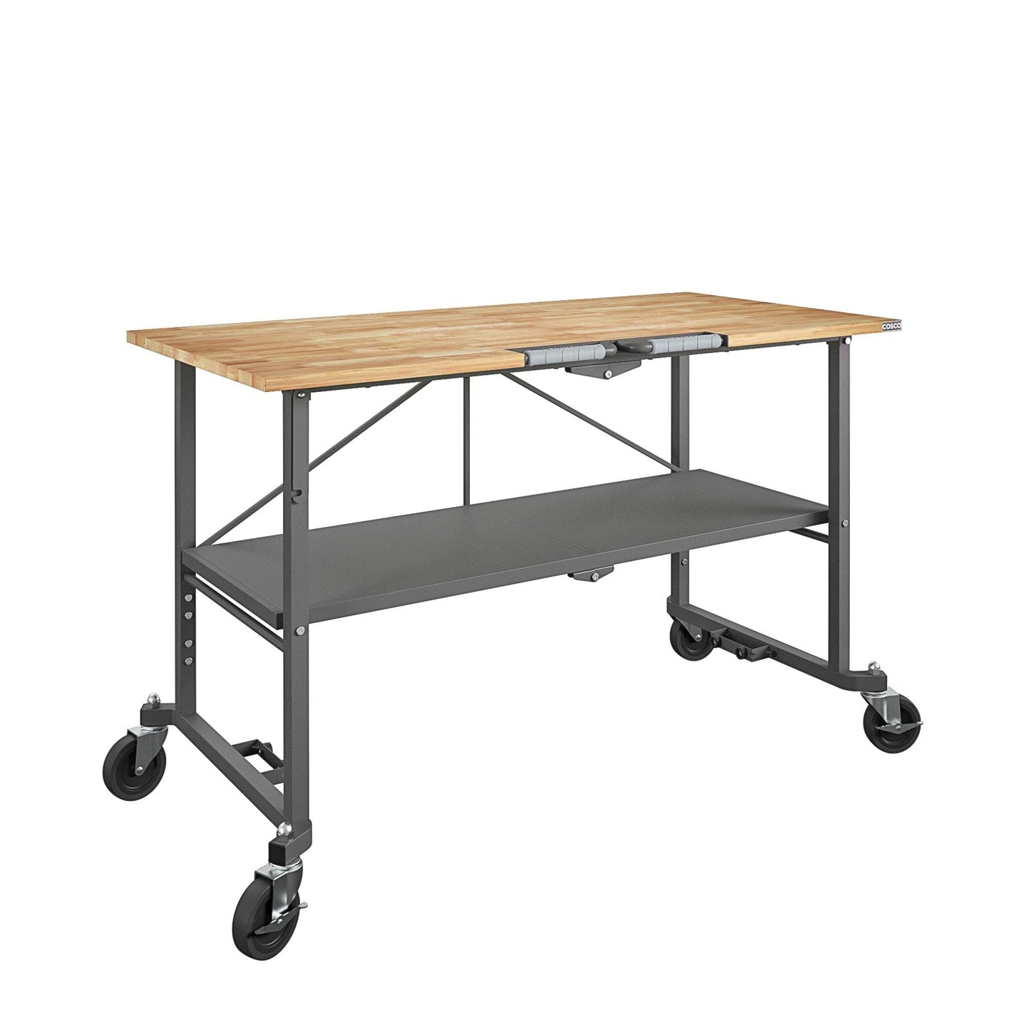 COSCO SmartFold Butcher Block Portable Workbench/Folding Utility Table (Gray Steel Frame)