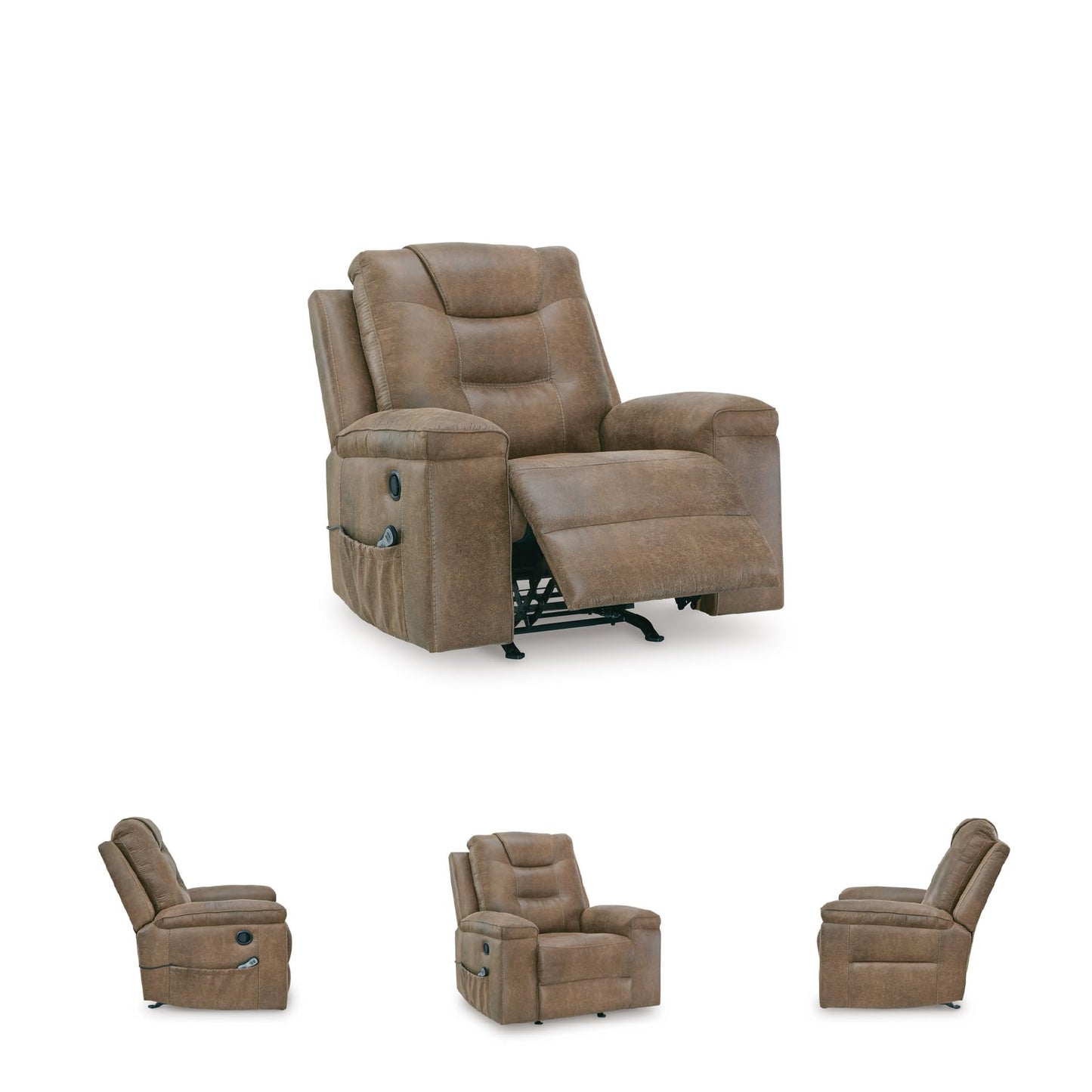 Signature Design by Ashley Shadehille Contemporary Faux Leather Manual Rocker Recliner with Side Pocket, Heat and Massage, Light Brown