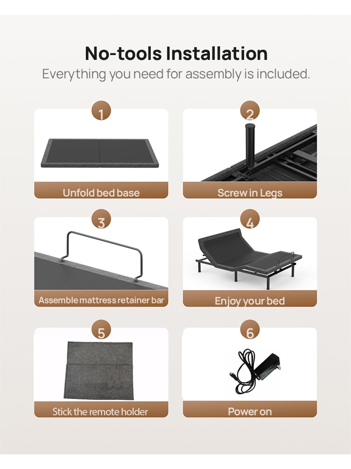 Glendan Queen Adjustable Bed Frame: Back & Foot Incline Electric Bed Base, Remote Control with Storage Basket, USB-A & USB-C Both Sides Charging, Zero Gravity Anti-Snore, 3 Heights, Easy Assembly