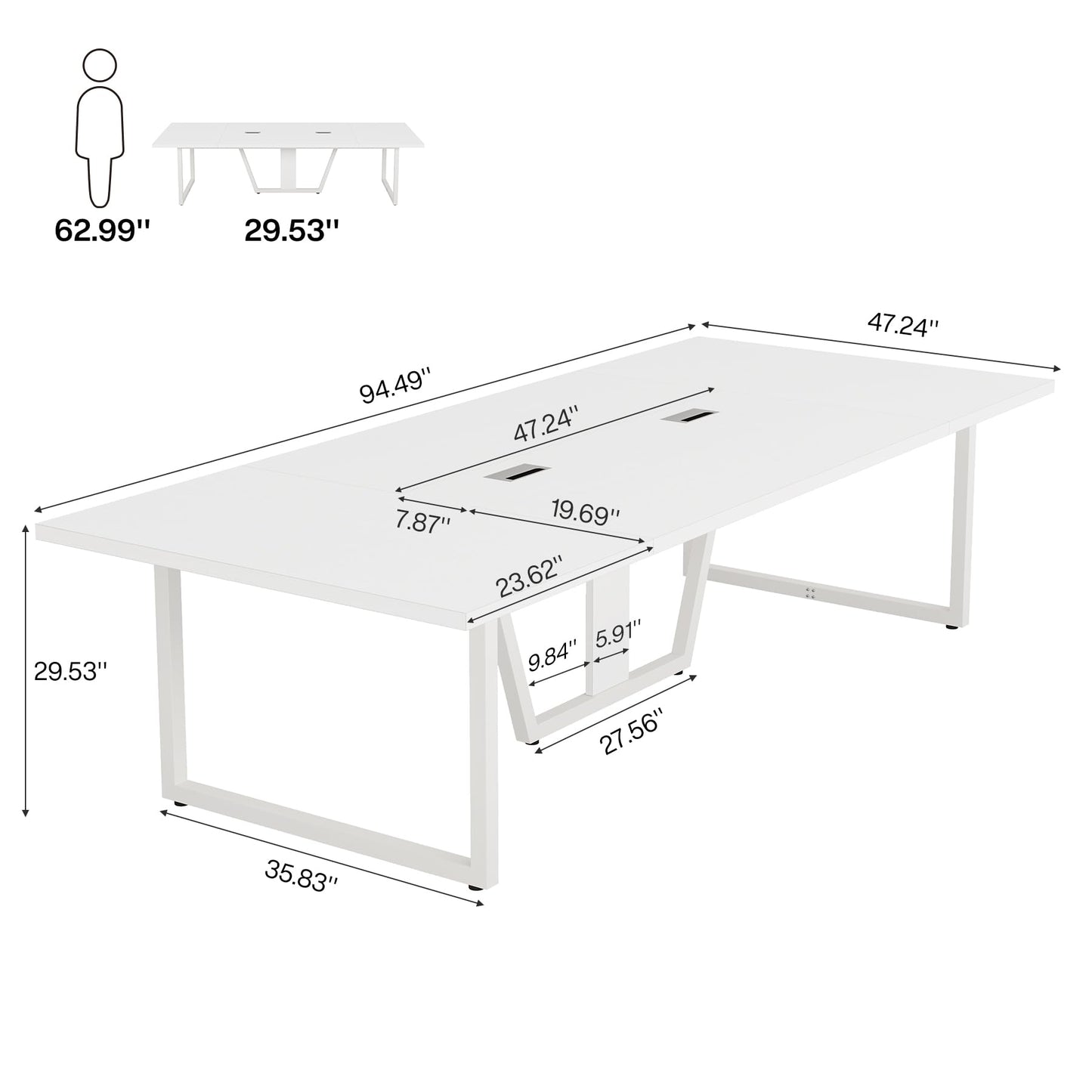 Tribesigns 8FT Conference Table, 94.49 L x 47.24 W x 29.53 H Inches Large Meeting Podcast Table for 10 People, Business Style Wooden Training Table with Strong Metal Frame for Office Conference