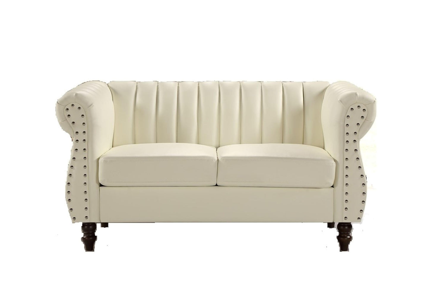 Container Furniture Direct Chesterfield-Inspired 60" Faux Leather Loveseat, 2 Seater Living Room Couch with Elegant Design, Gourd Legs, and Sustainable Pleather Upholstery, Cream White