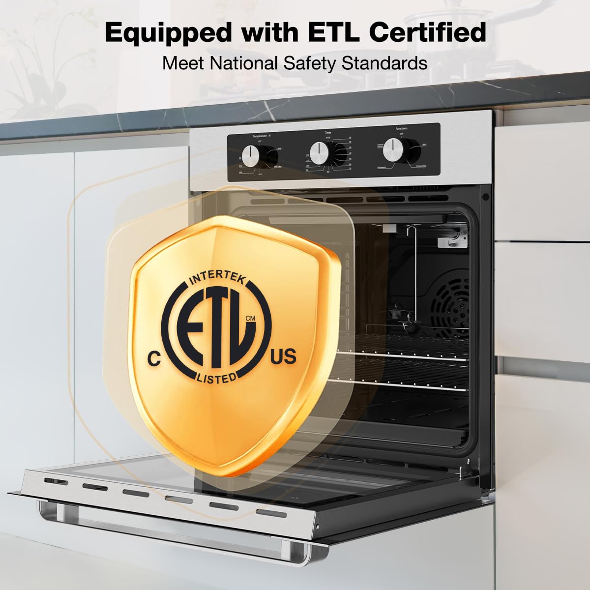 Thermomate 24" Gas Wall Oven, ETL Certified, 2.12 Cu.ft. Natural Gas with Bake Broil Rotisserie Functions, Timer and Convection Fan, 120V Cord Plug, Stainless Steel