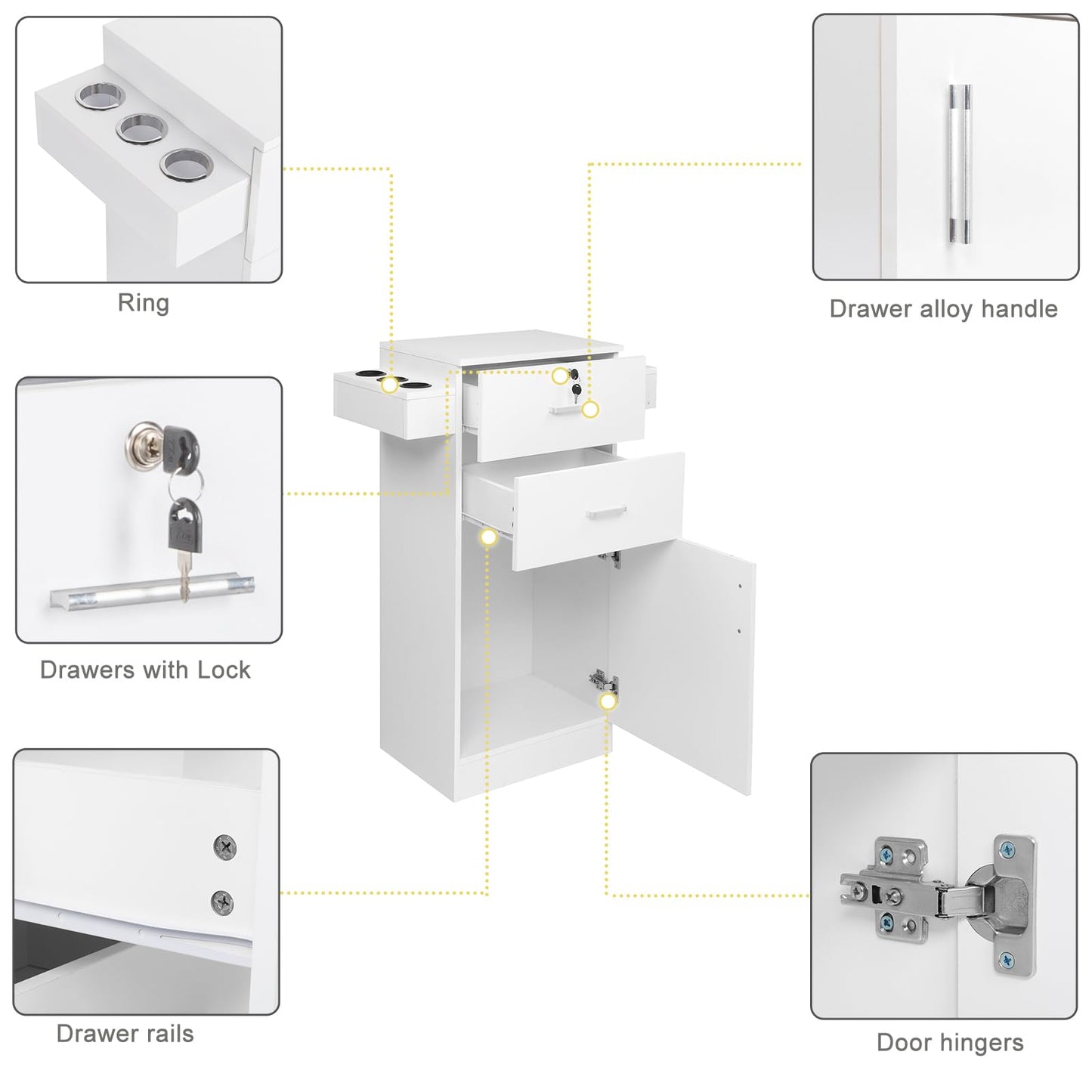 White Salon Cabinet, Storage Cabinet & Drawers, Stylist Barbershop Salon Locker Trolley Stations Beauty Salon Equipment, Portable Organizer Station for Barbershop Beauty Spa