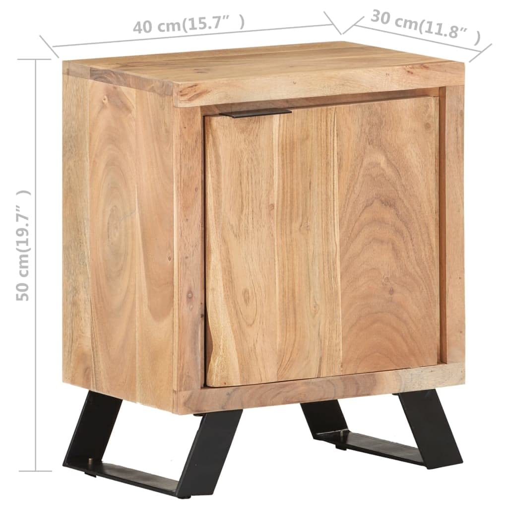 LKJVFCPW Bedside Cabinet with Storage Shelf, Solid Acacia Wood Nightstand for Bedroom, Industrial Side Table with Live Edge Finish, 15.7 x 11.8 x 19.7 Inches