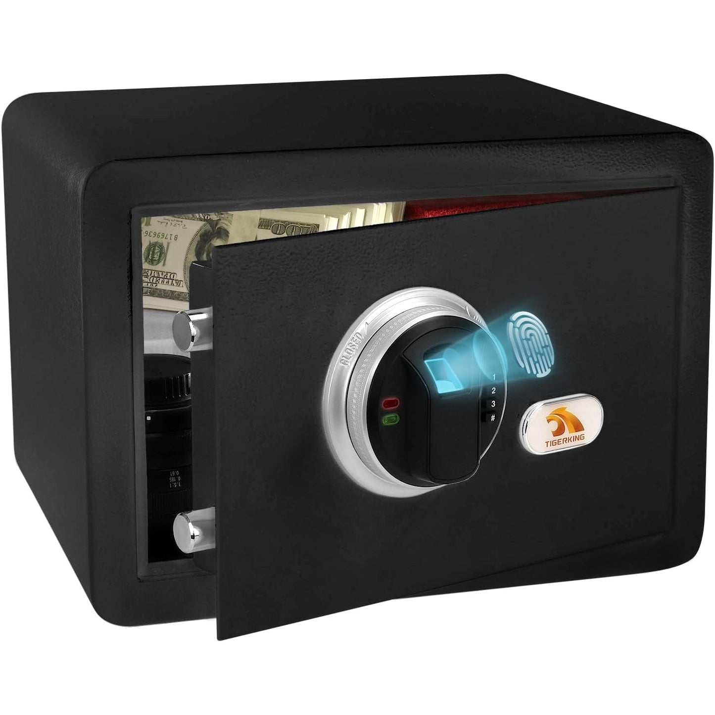 TIGERKING Biometric Small Home Safe, 20 lb Black Steel Body, 1.2 Cu Ft, Quick Access Fingerprint Keypad, Dual Locking Bolts, Removable Shelf