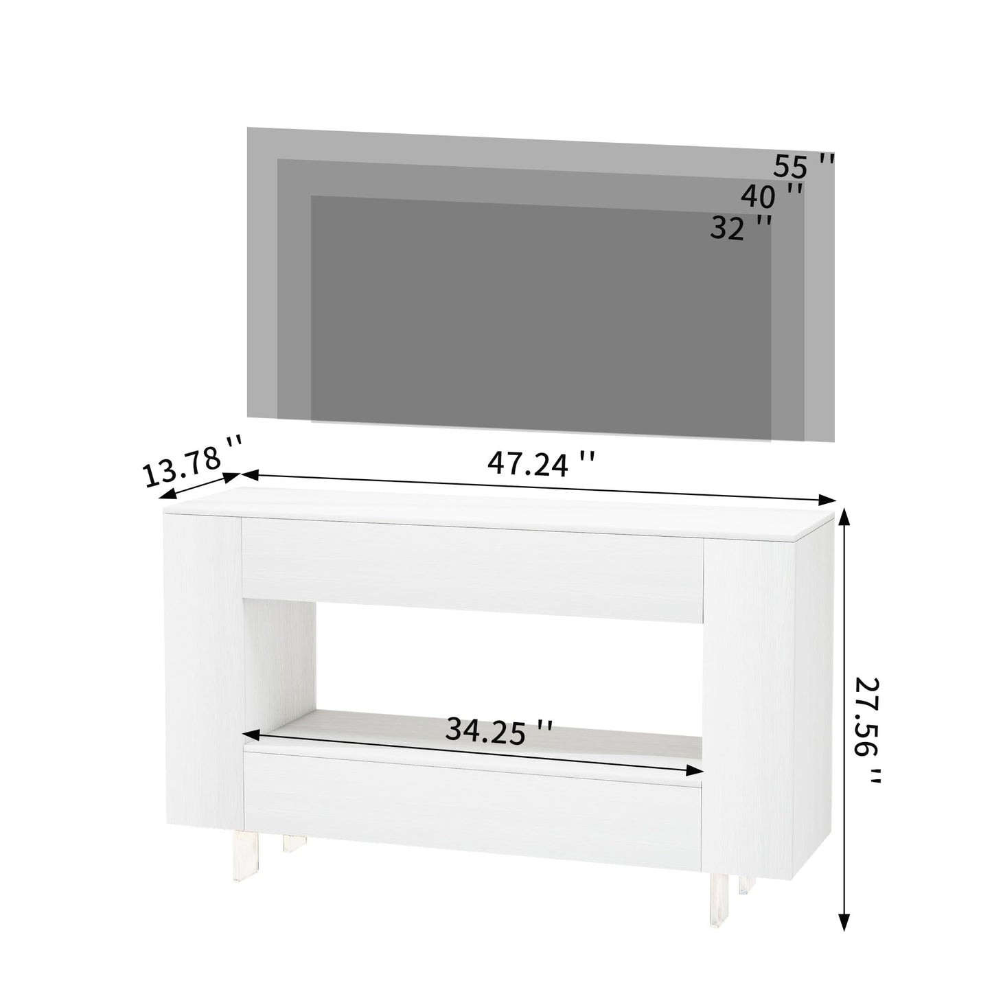 55" TV Stand with 2 Drawers & Hidden Storage Cabinets, White Wood Grain