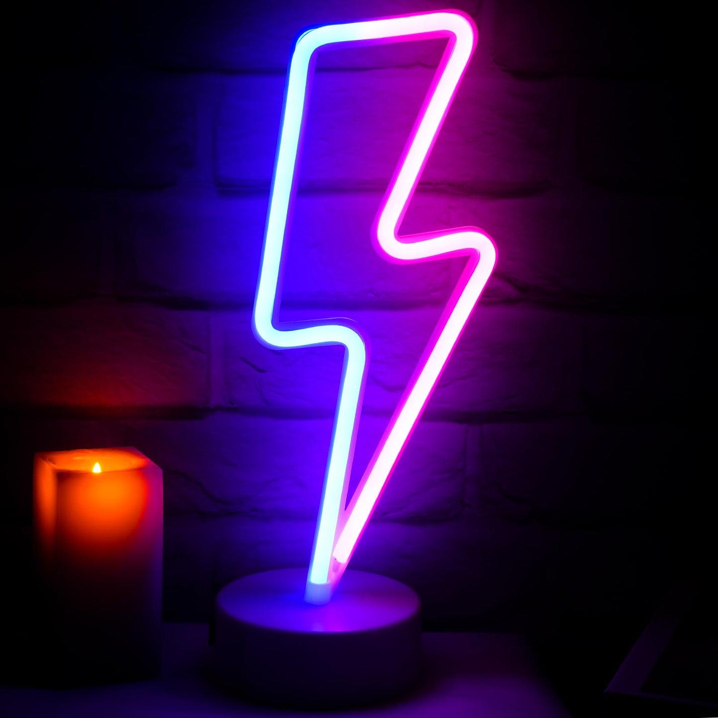 Sieral Lightning Bolt Neon Sign LED Light with Base, USB/Battery Operated, Multi Colors, Model Sieral-Neon Signs-05