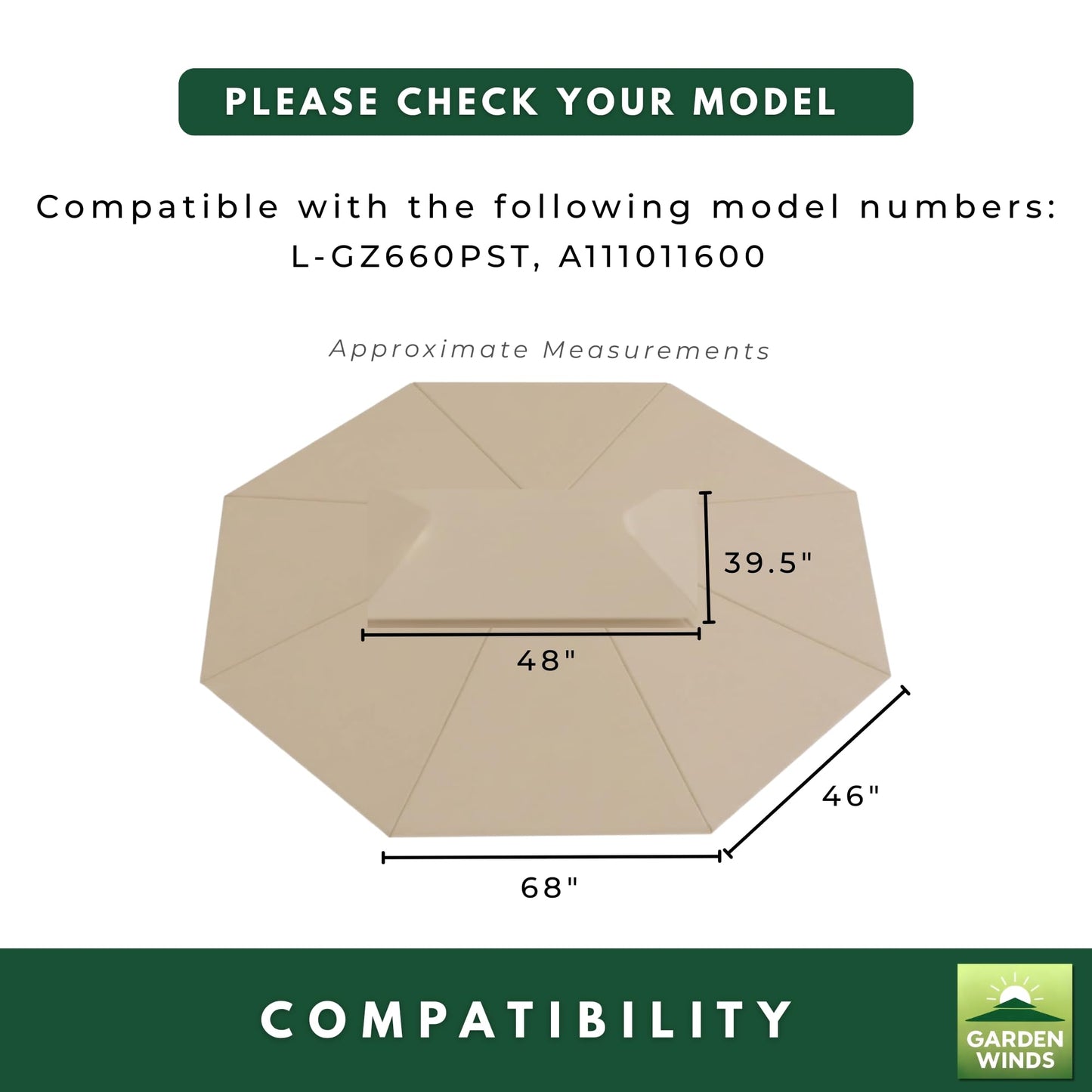 Garden Winds Durable 350 Replacement Canopy Top Compatible with Newport 11’ x 13’ Gazebo Models L-GZ660PST and A111011600 - Beige