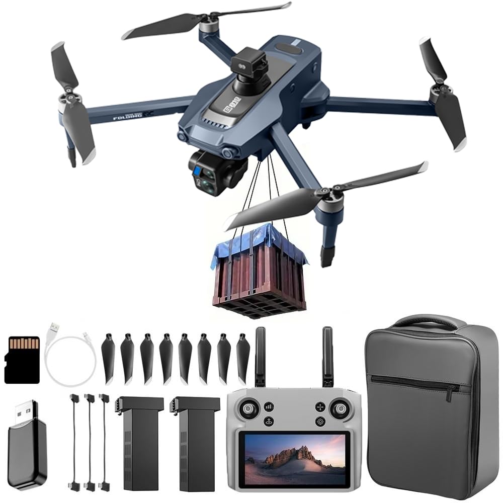 GPS Drone with One Key Airdrop (1 pound), 5G Technology, Brushless Motor, 360° Laser Obstacle Avoidance, 5 Inch Touch - Screen Display Remote Controller, 2.7K Real Pixels, 3 Axis Gimbal Camera, Auto Return (Go Home), One Key Follow (Follow me), Speed Adju
