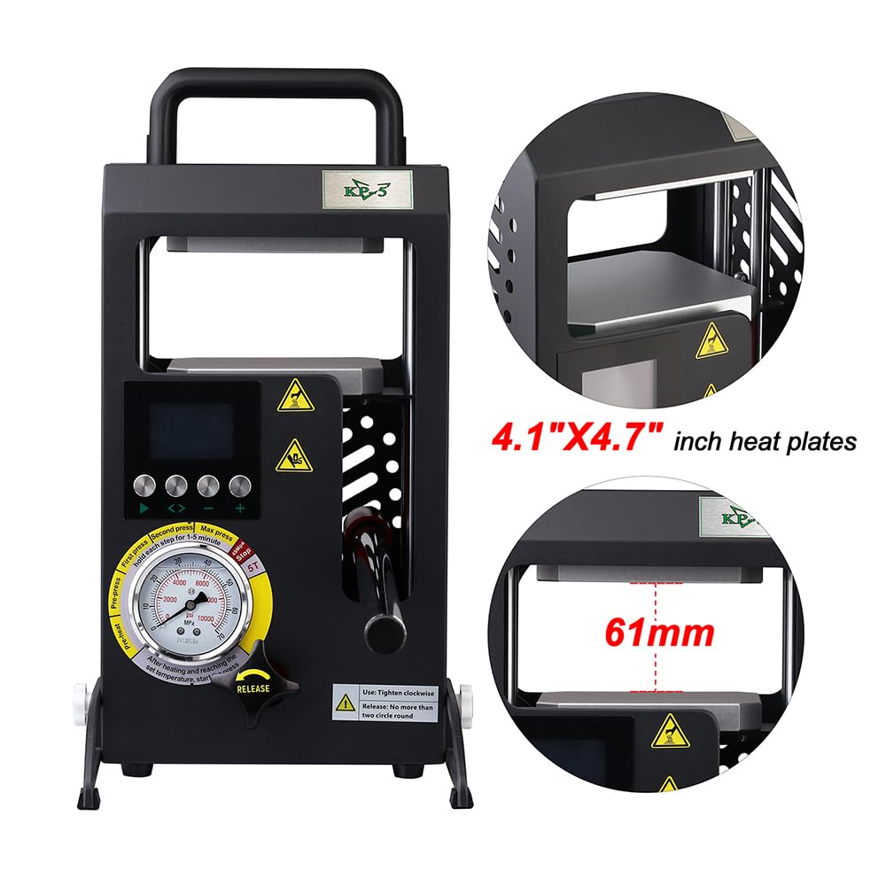 5T Hydraulic Heat Press Machine with 5Tons Dual Heating Plates 4.1x4.7 Inches Manual Heat Press Machine with Temperature Controller LCD Screen
