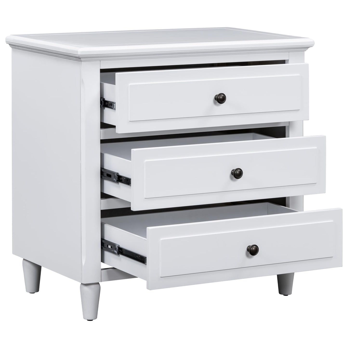 Knocbel Modern Nightstand with 3 Storage Drawers, Solid Wood Bedside Night Stand Sofa Side End Table, Fully Assembled (White)