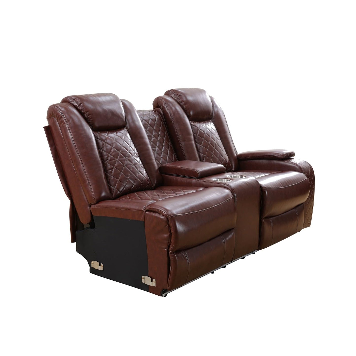 Reclining Sectional, Power Sectional Couch, Leather Sofa Set for Living Room, Comfy Home Theater Seating with USB 2.0 Charging Ports, LED Light Strips, Fold-Down Table & Cupholders (Red, 3-Piece)