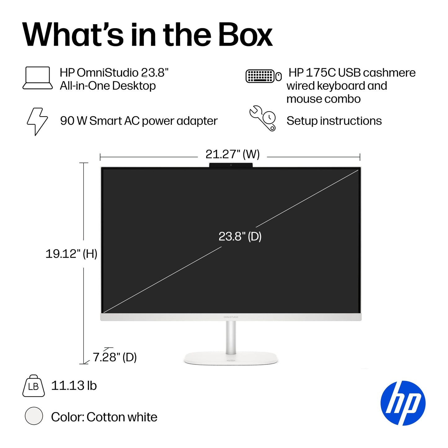 HP OmniStudio 23.8 inch All-in-One Desktop PC, FHD Display, AMD Ryzen 5 40, 8 GB RAM, 512 GB SSD, AMD Radeon Graphics, Windows 11 Home, Cotton White, 24-cv0002 (2026)